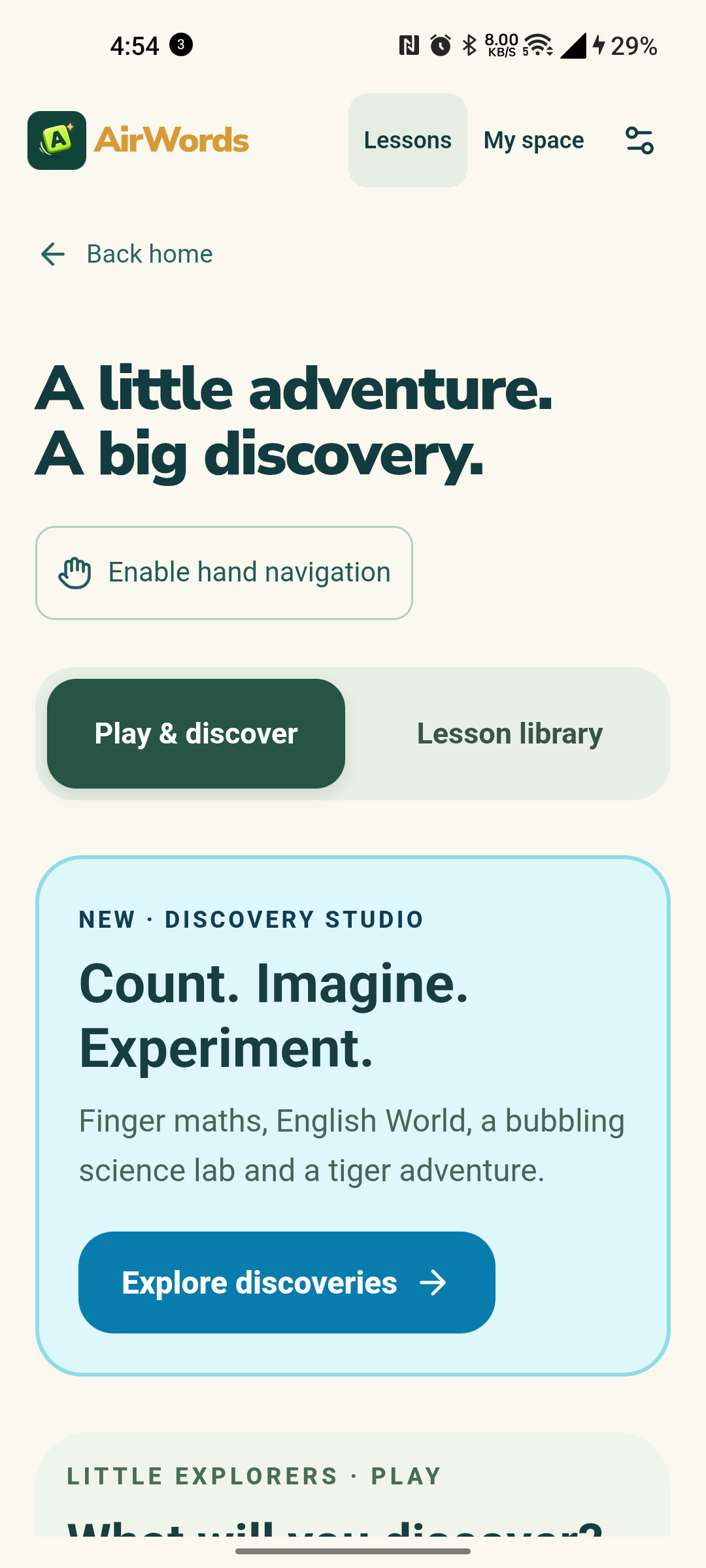 AirWords lesson library on Android